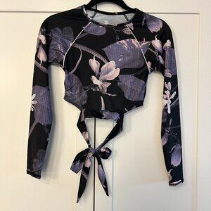 NWOT All In Motion brand Long Sleeve Rashguard Swim Top Tie Bow Floral *sz XS*